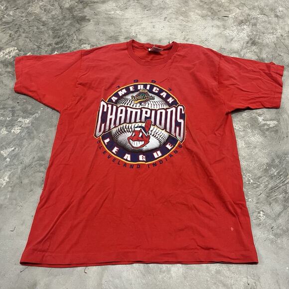 Cleveland Indians 1997 American League Champions Red Team T-Shirt Adult XL FOTL - Picture 1 of 8
